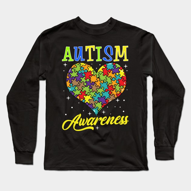 Colorful Autism Awareness Day Puzzle Heart Long Sleeve T-Shirt by theperfectpresents